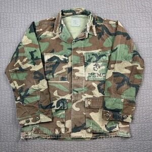 Vintage USMC Woodland Camo Combat Coat Men's Medium Ripstop Military Distressed